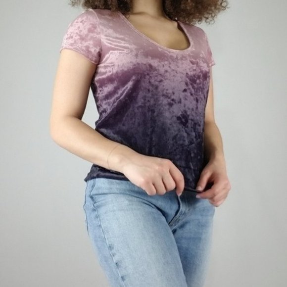 American Eagle Velvet Pink and Purple Ombre Short Sleeve Top - Picture 1 of 10